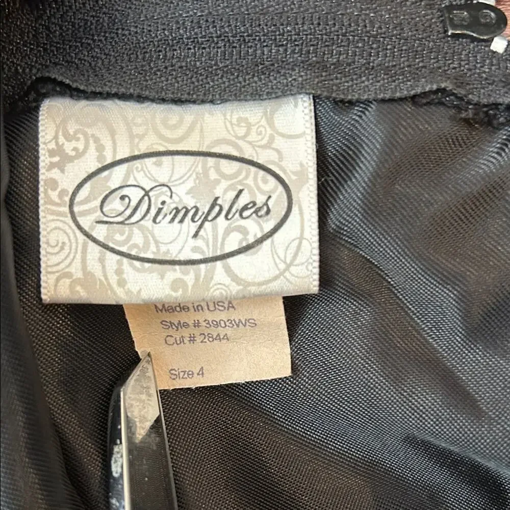 Dimples Girl’s Black Velvet Dress with Elegant Embroidered Design, Size 4